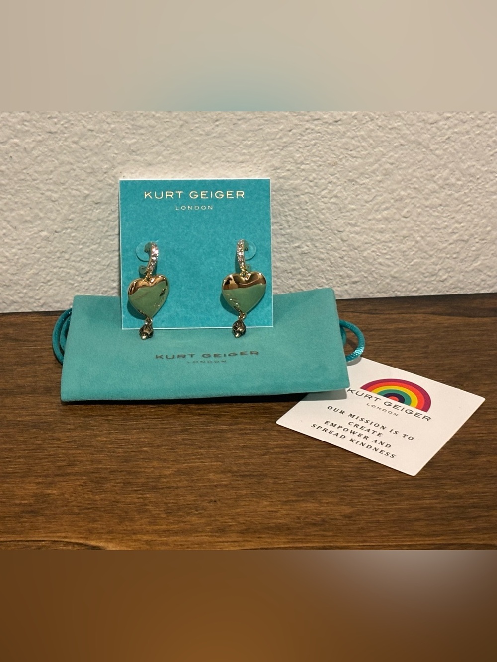 Kurt Geiger Gold Heart Drop Earrings with Crystal Hoops